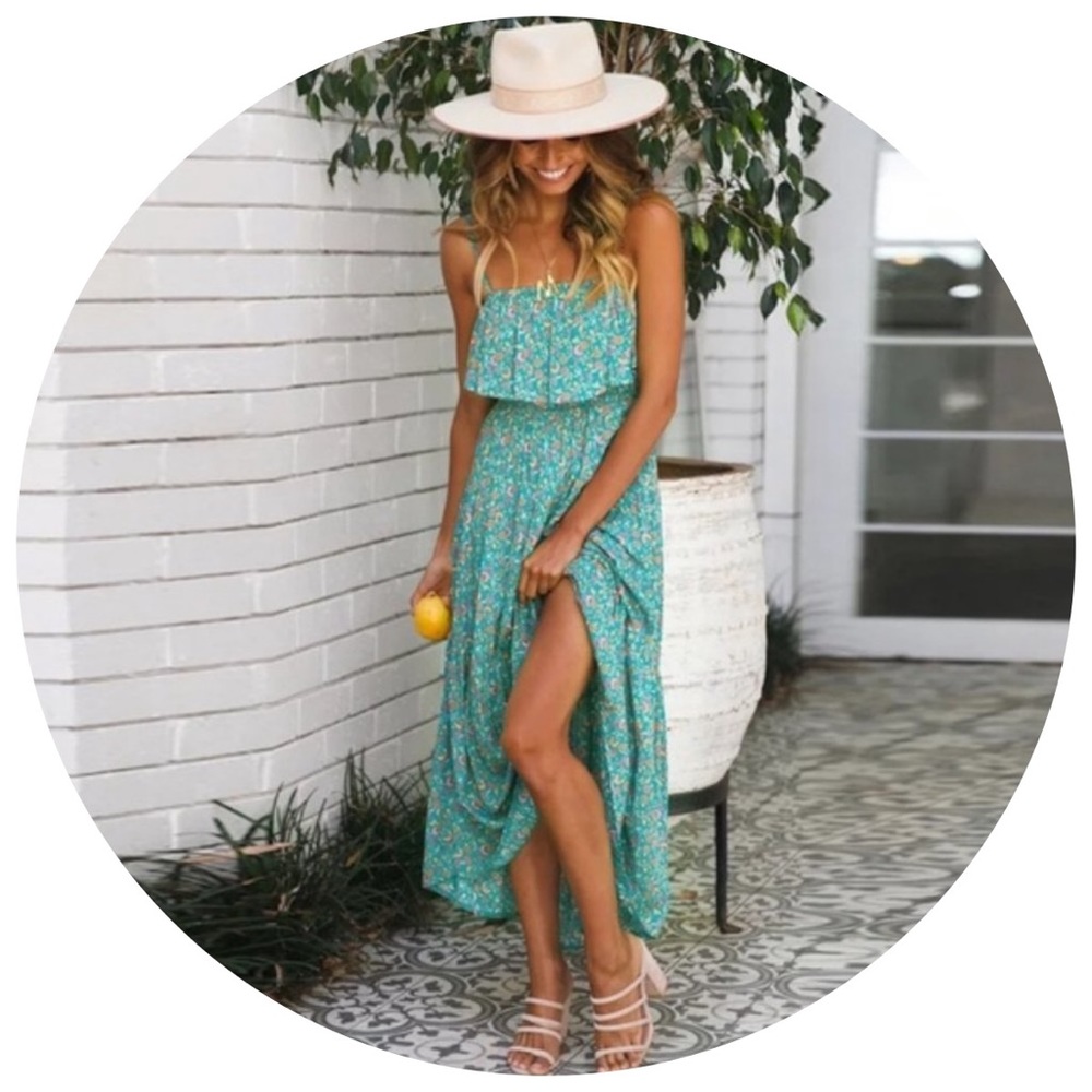 Ruffle Cami Boho Floral Gypsy Print Maxi Dress - Picture 3 of 16
